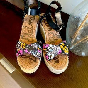 Sam Edelman Destin floral black espadrille sandals Sz 8.5